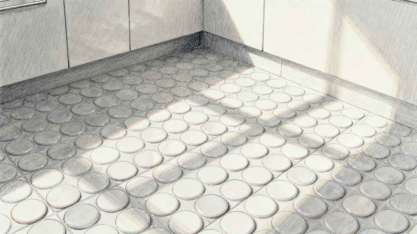 Geometric circular ceramic tiles layout
