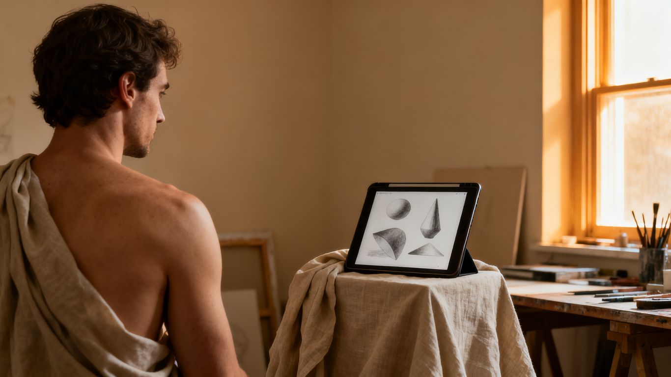 Adult artist reviewing reference image privacy settings