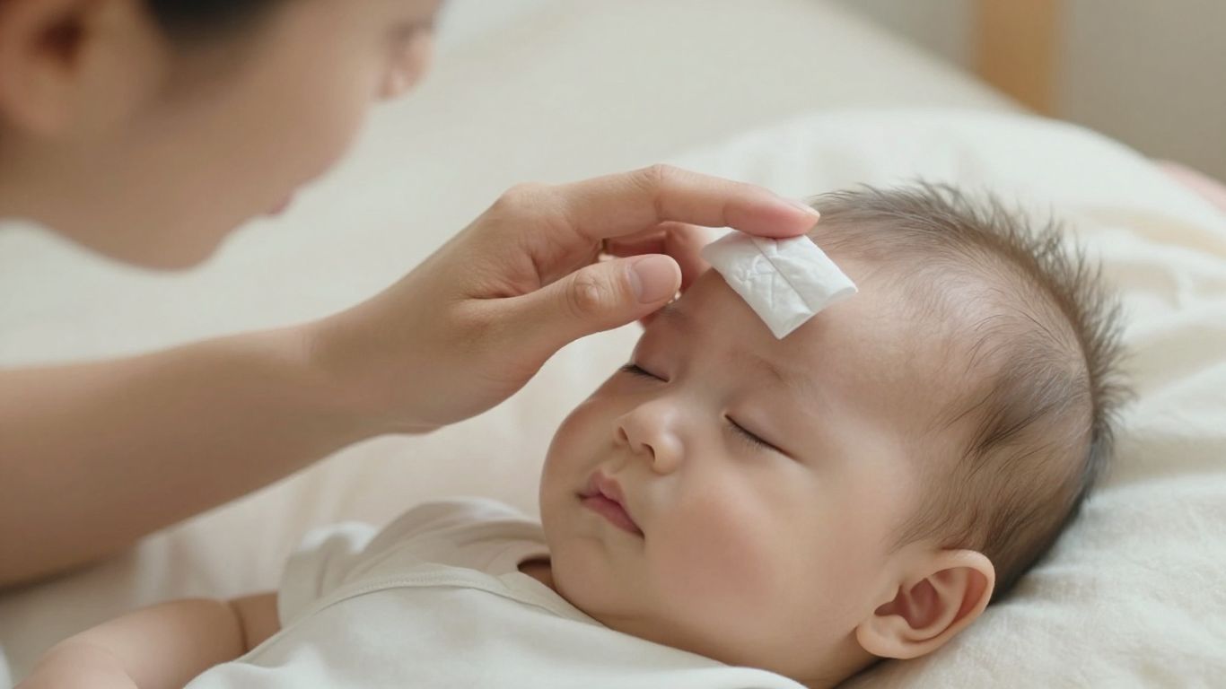 Padre tocando la frente de su bebé para medir la fiebre.