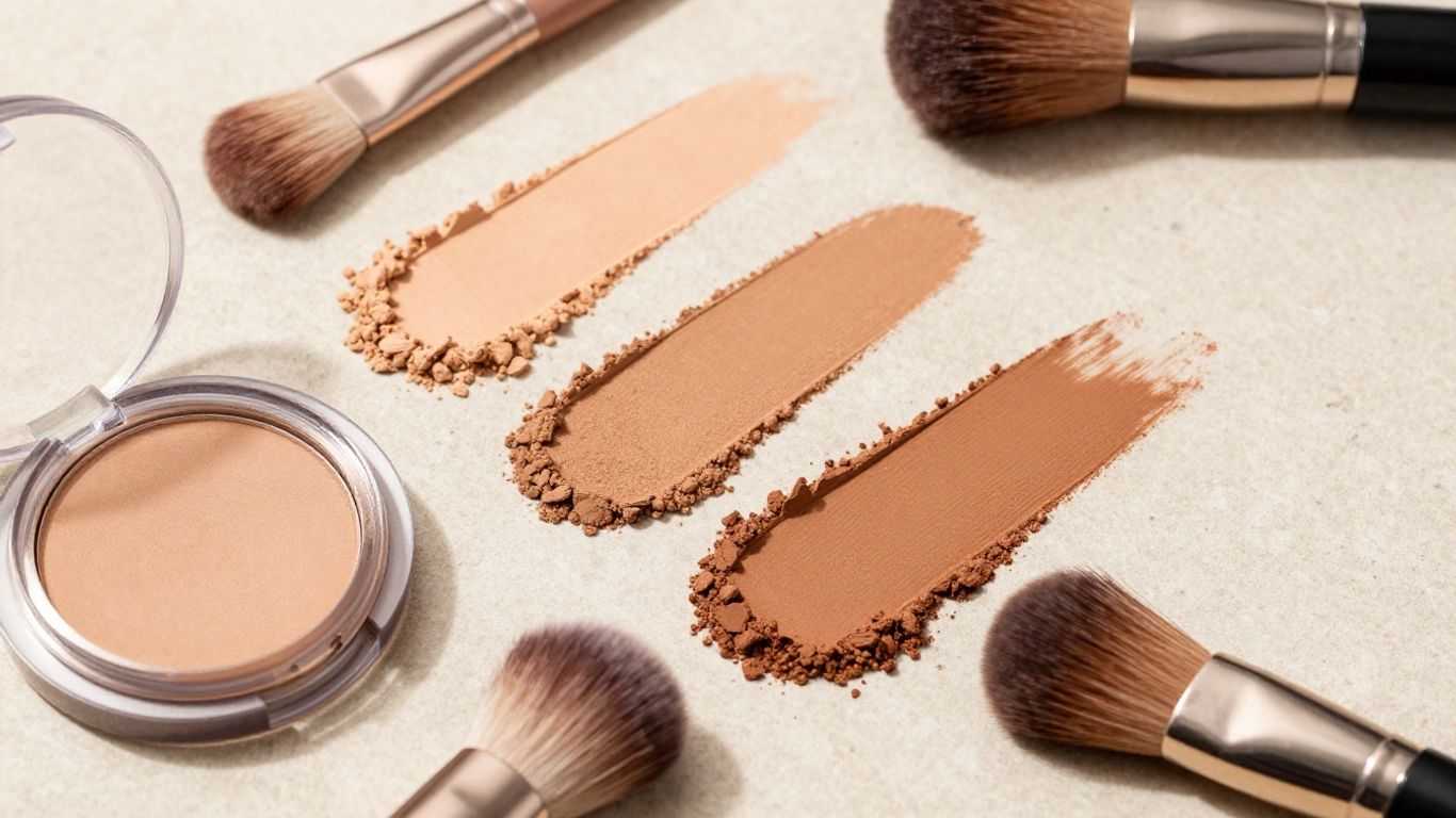 Bronzer shades arranged beside olive skin swatches