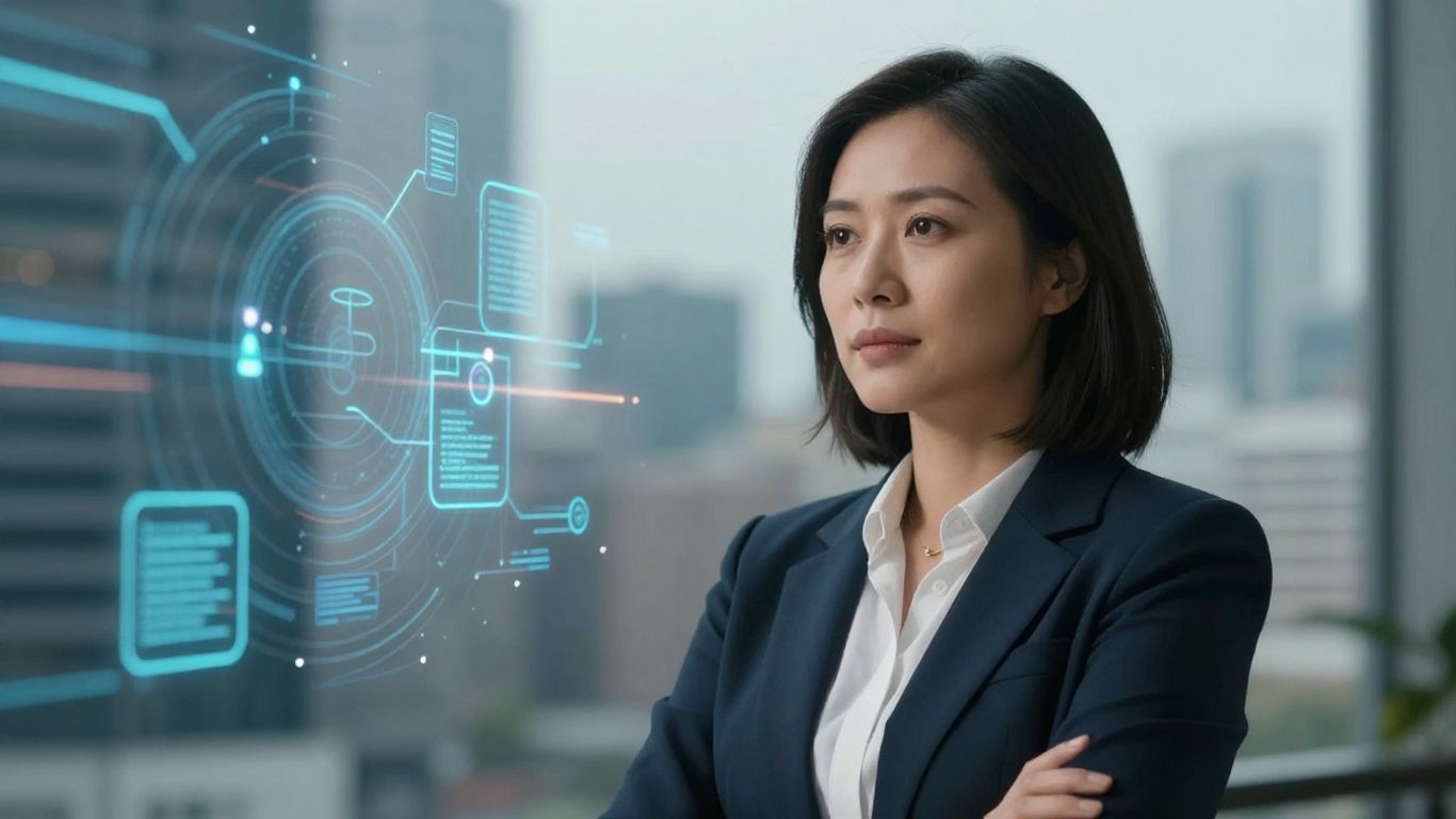 Business owner with AI elements in Australian city.