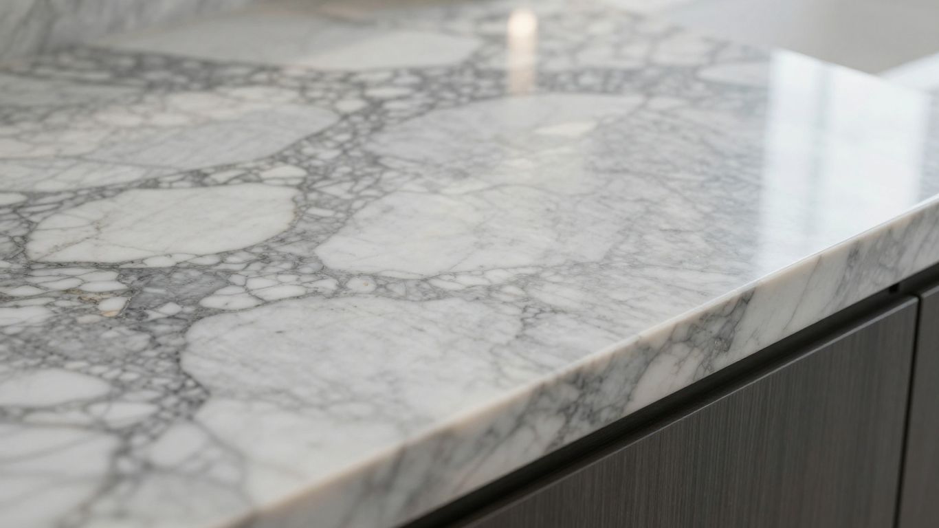 Polished marble countertop with natural veining.
