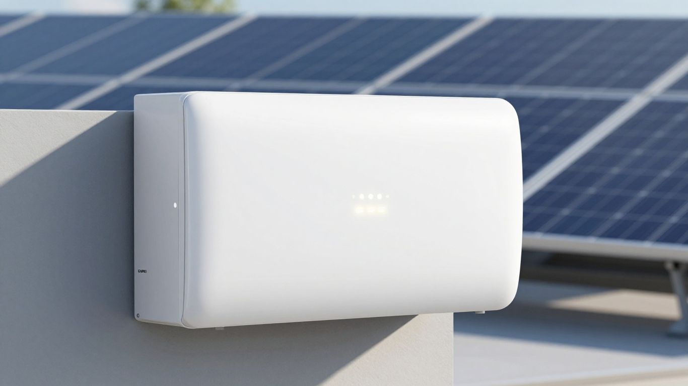 Onduleur Huawei installé sur un mur avec panneaux solaires