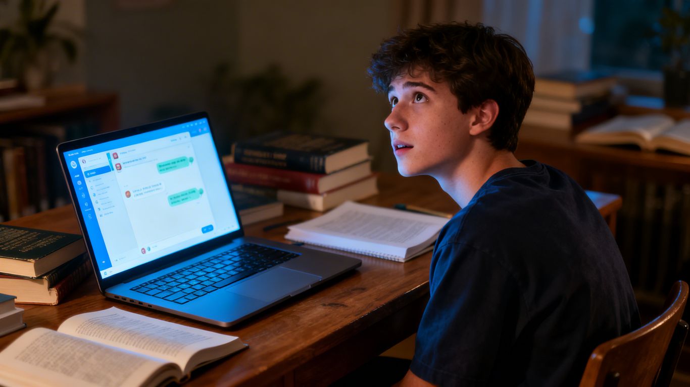 Student studying with ChatGPT on laptop.