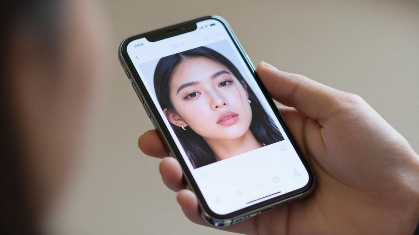 Celular exibindo foto editada com VSCO