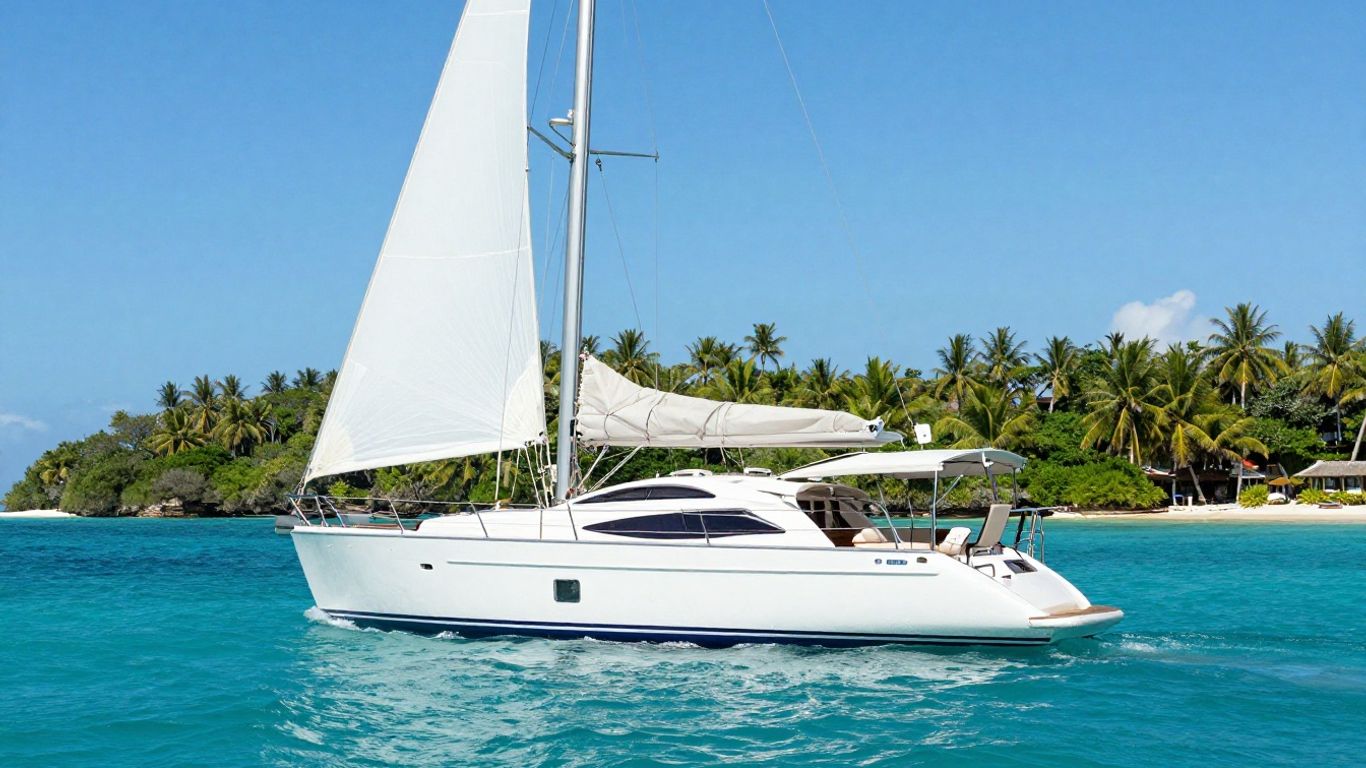 Luxury yacht sailing in the British Virgin Islands.