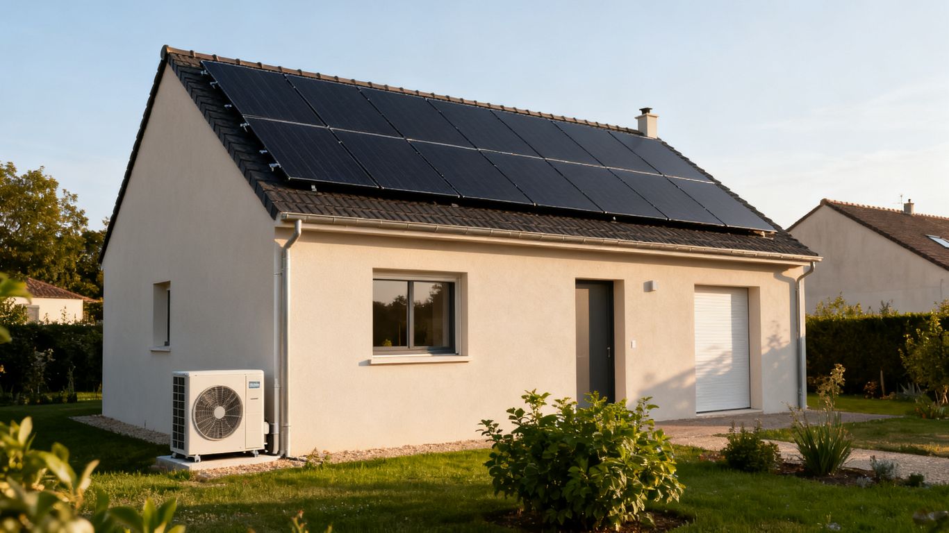 Panneaux solaires et pompe à chaleur sur maison