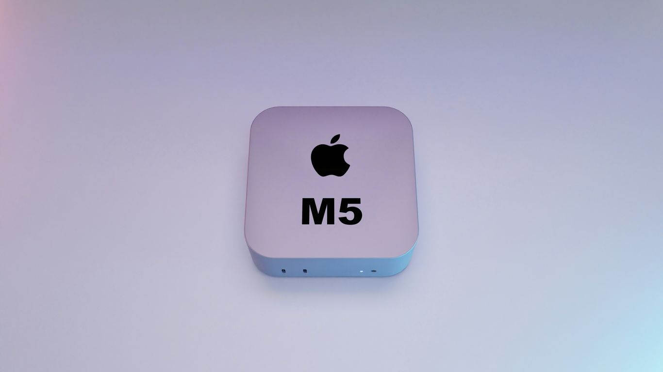 Apple m5 device on a gradient background