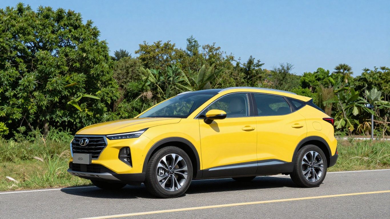 Hyundai Bayon SUV auf einer sonnigen Straße