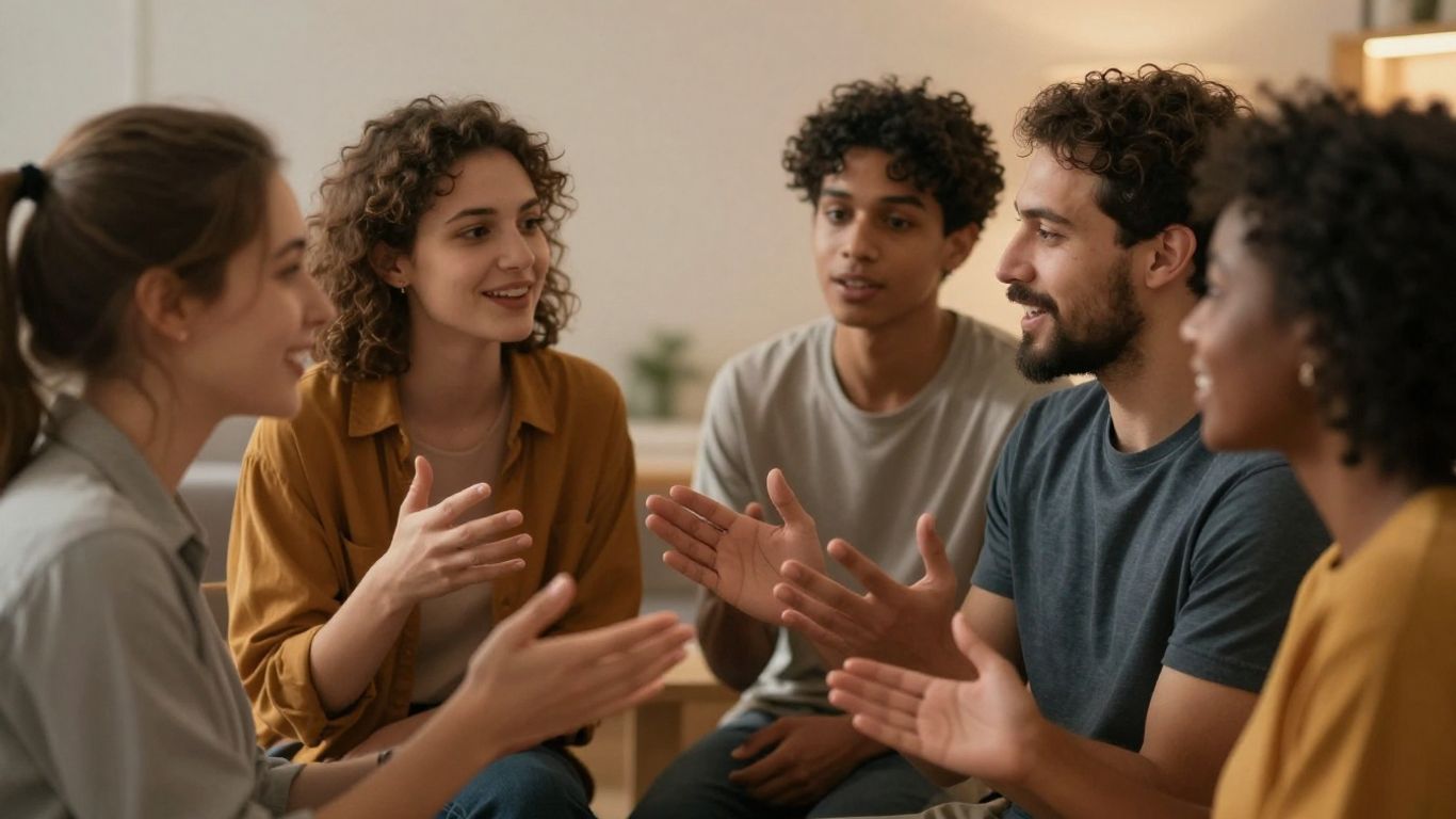 Oameni din culturi diferite vorbind împreună.