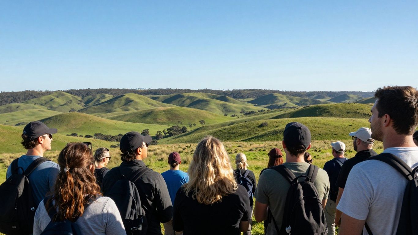 People looking towards Australian hills