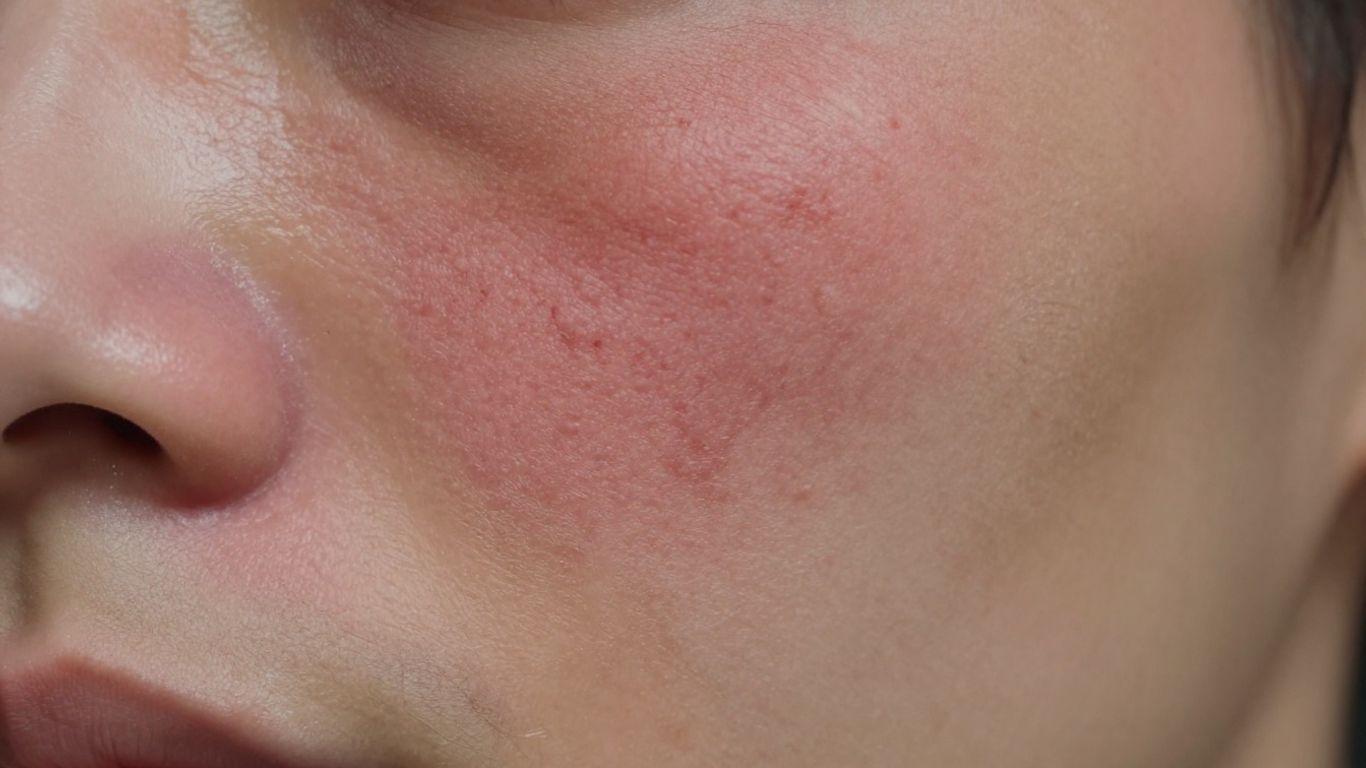 Irritated skin texture with redness and flakiness.