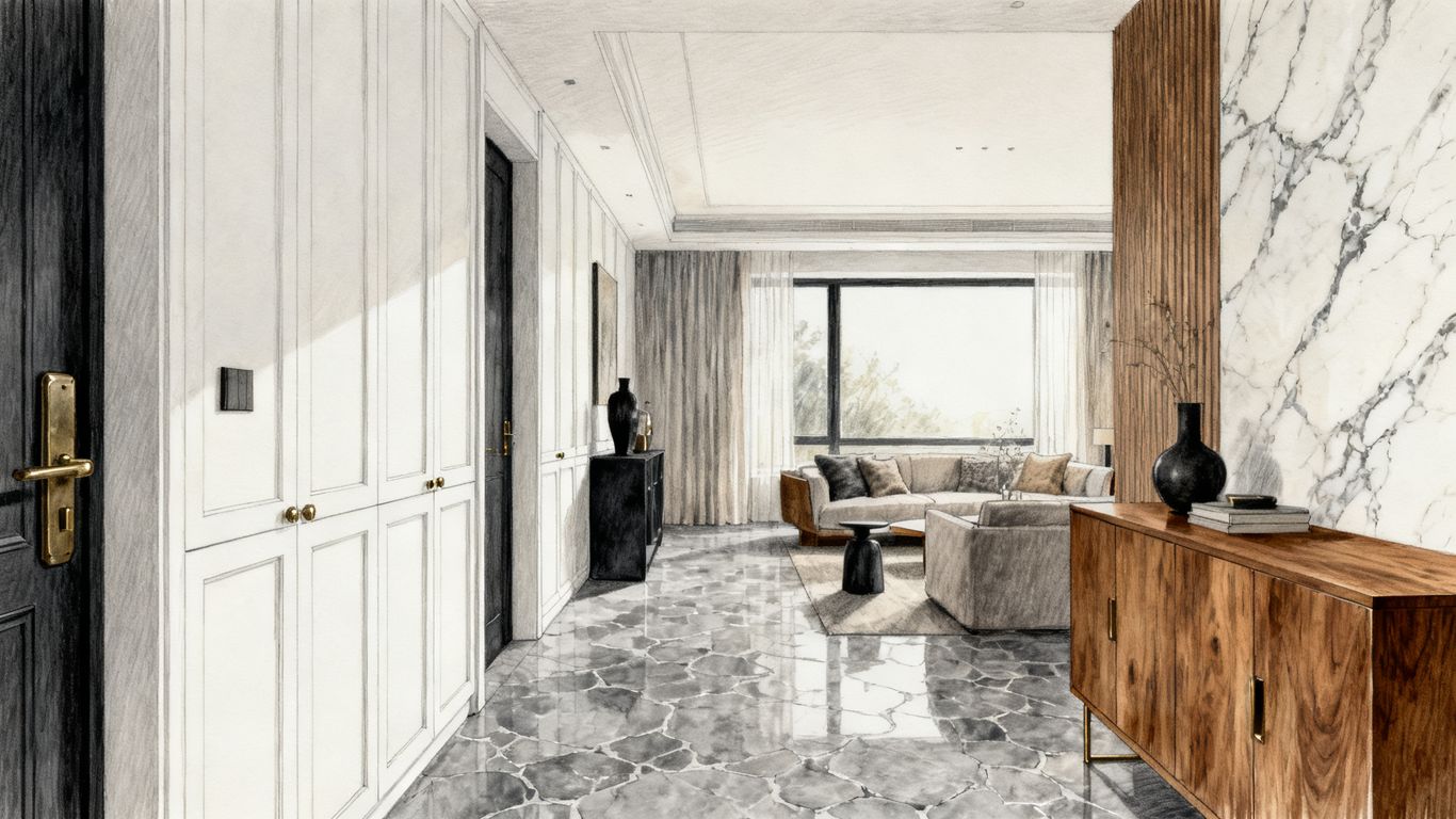 Gray marble tile in elegant home