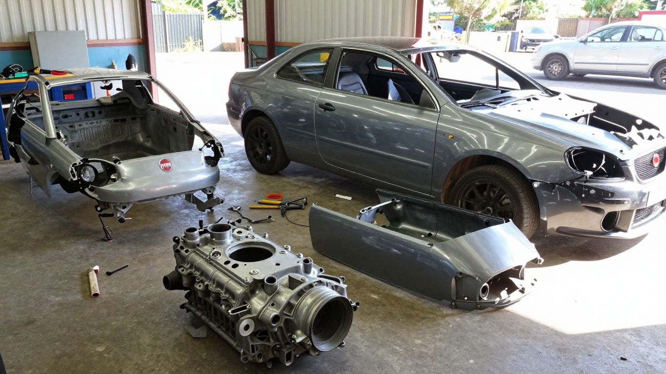 Fiat car parts being salvaged by Sydney wreckers.