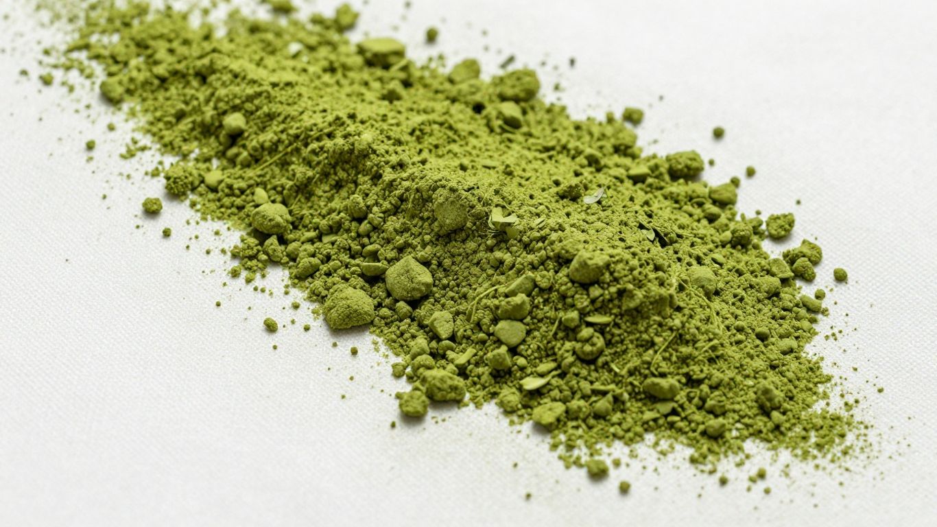 Green matcha powder staining white fabric.