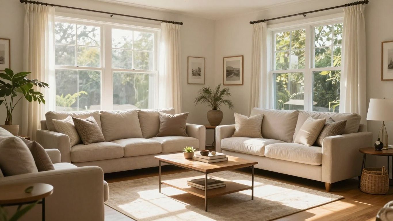 Professional photo of a staged Airbnb living room.