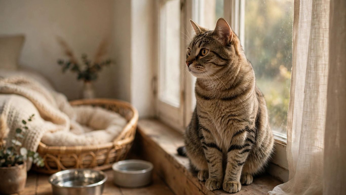 Cat calling out beside a quiet home window