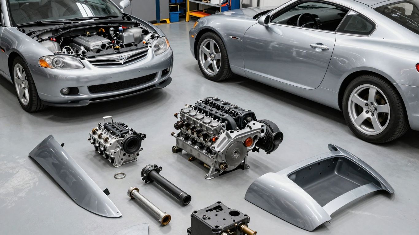 Chrysler Crossfire parts laid out for repair