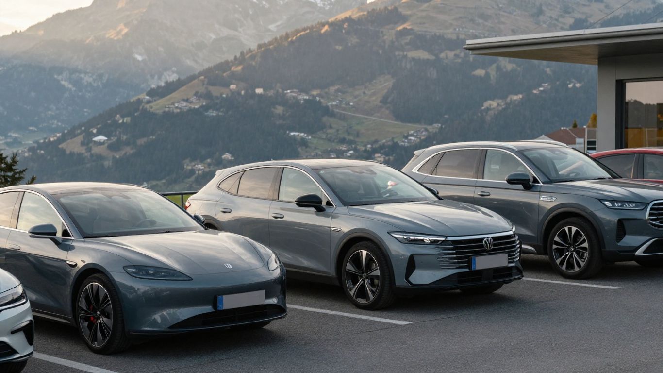 Modernes Auto auf Schweizer Bergstrasse