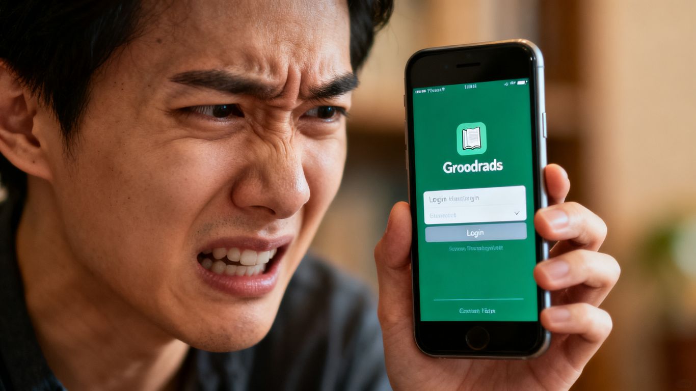 Person frustrated with Goodreads login on phone