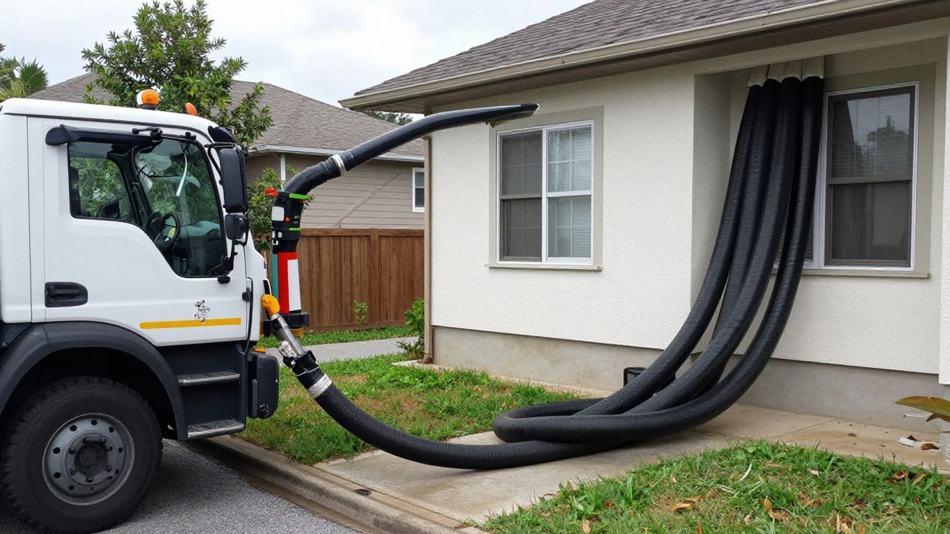 Truck-mounted vacuum system for duct cleaning.