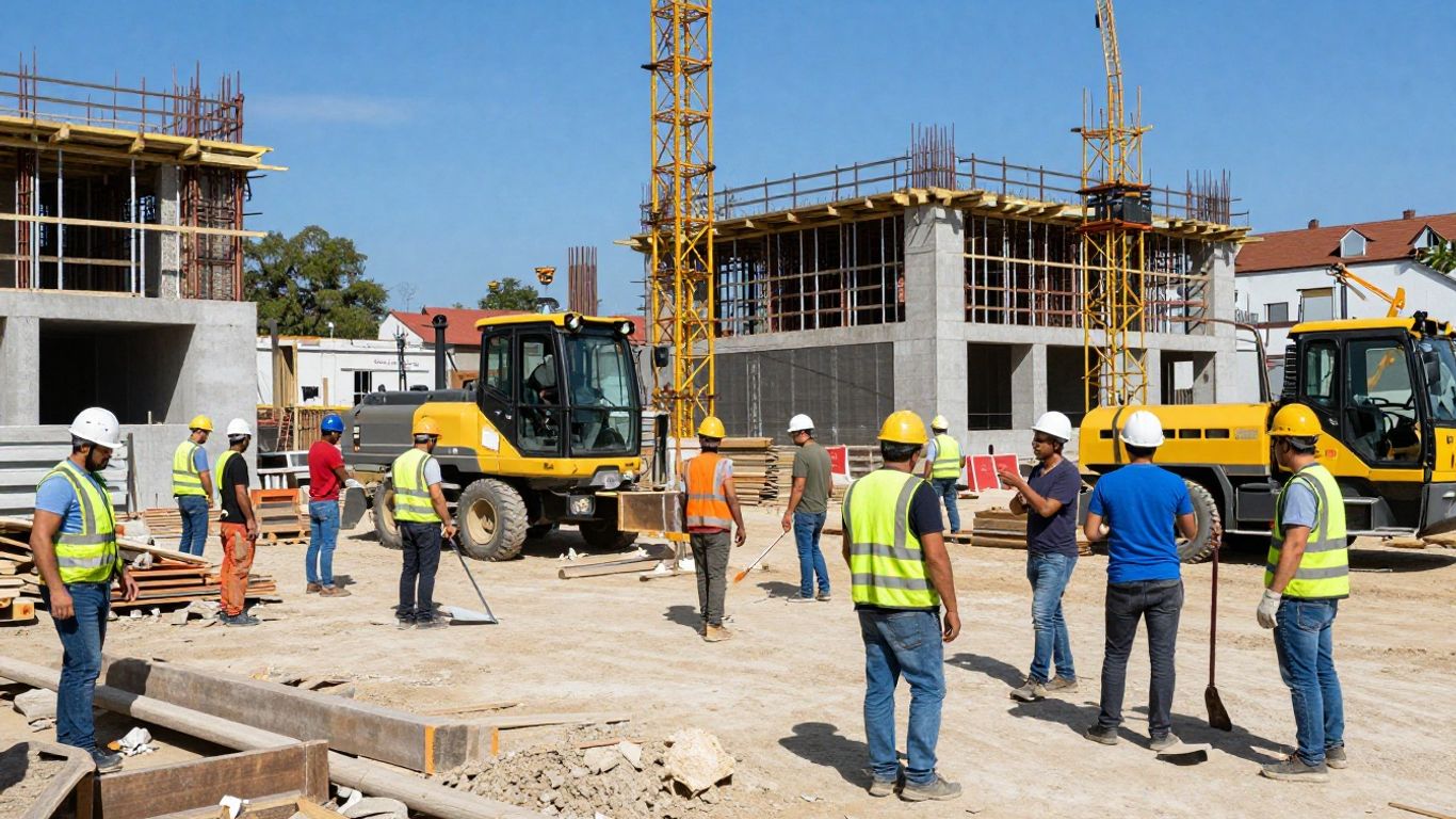 Busy construction site during peak building season