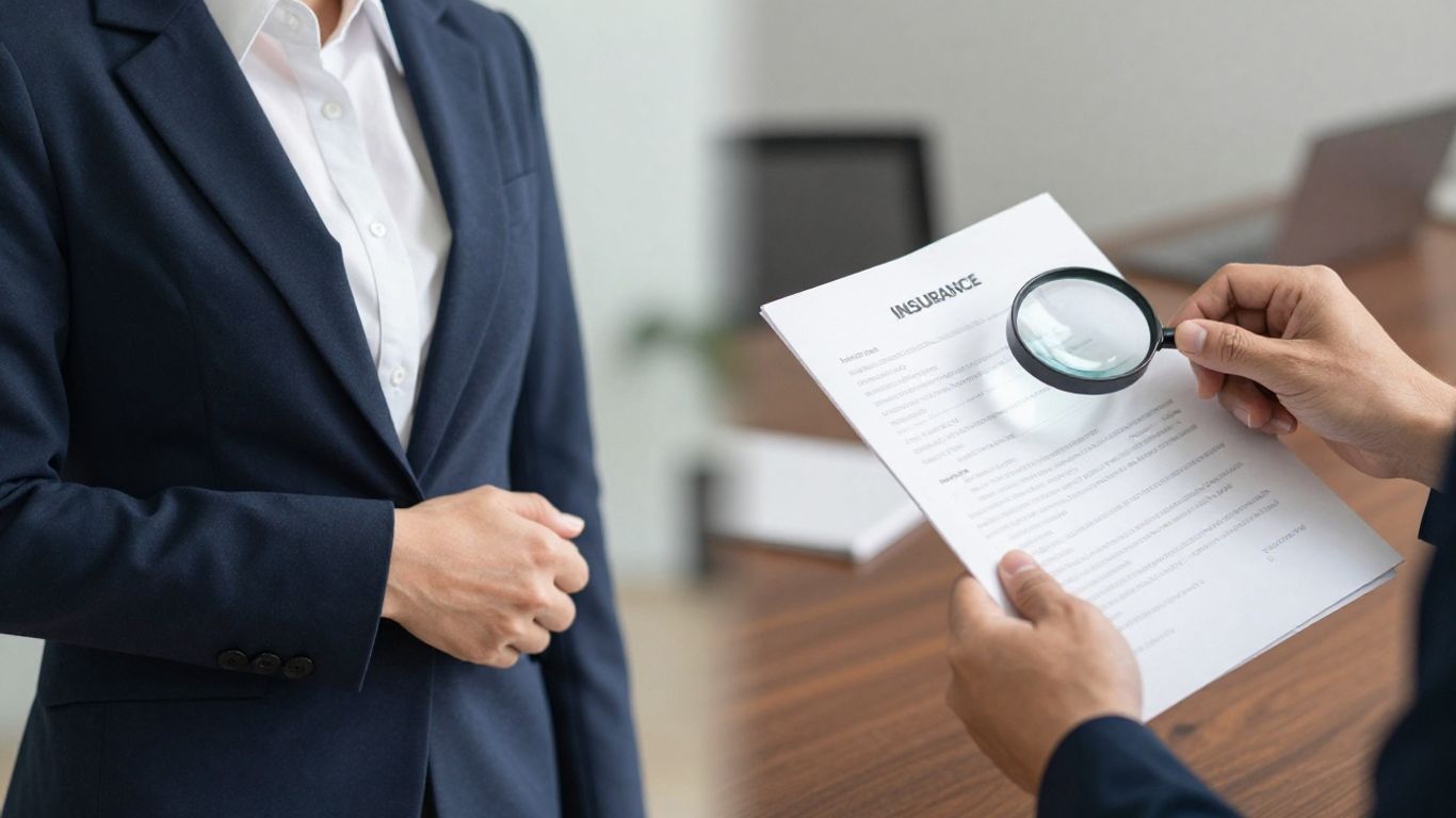 Agent and broker handshake, person reviewing insurance policies.