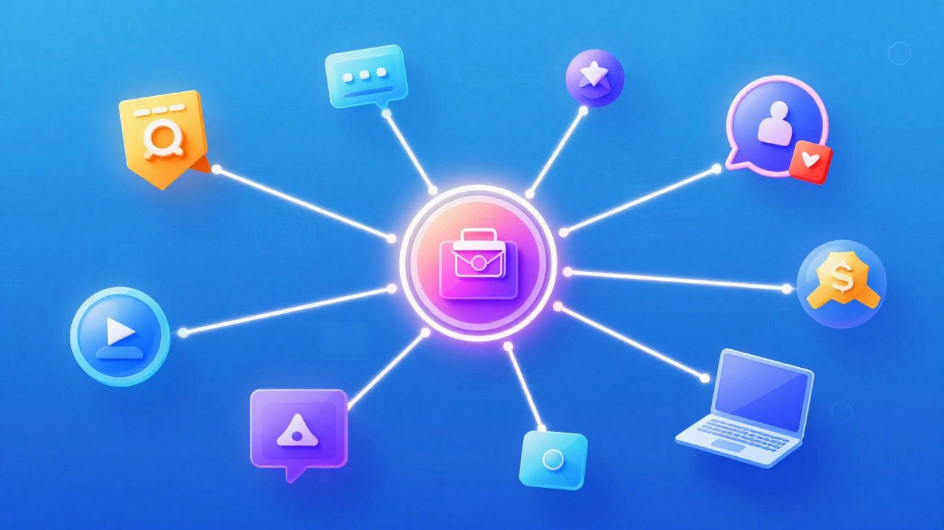 Integrated digital marketing network connecting diverse elements.