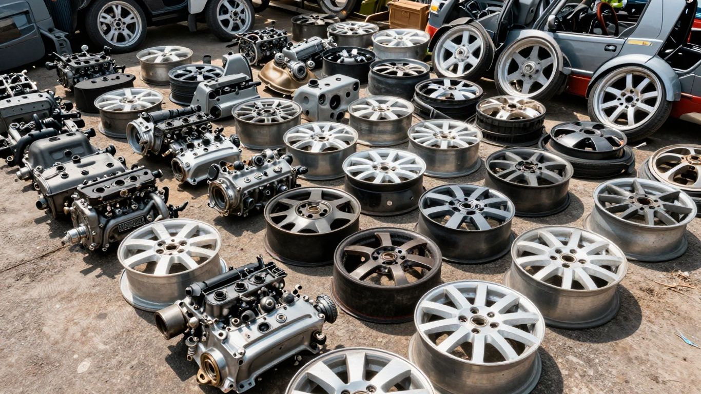 Nissan car parts in a wrecking yard