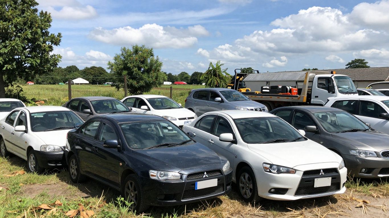 Mitsubishi cars waiting to be scrapped.