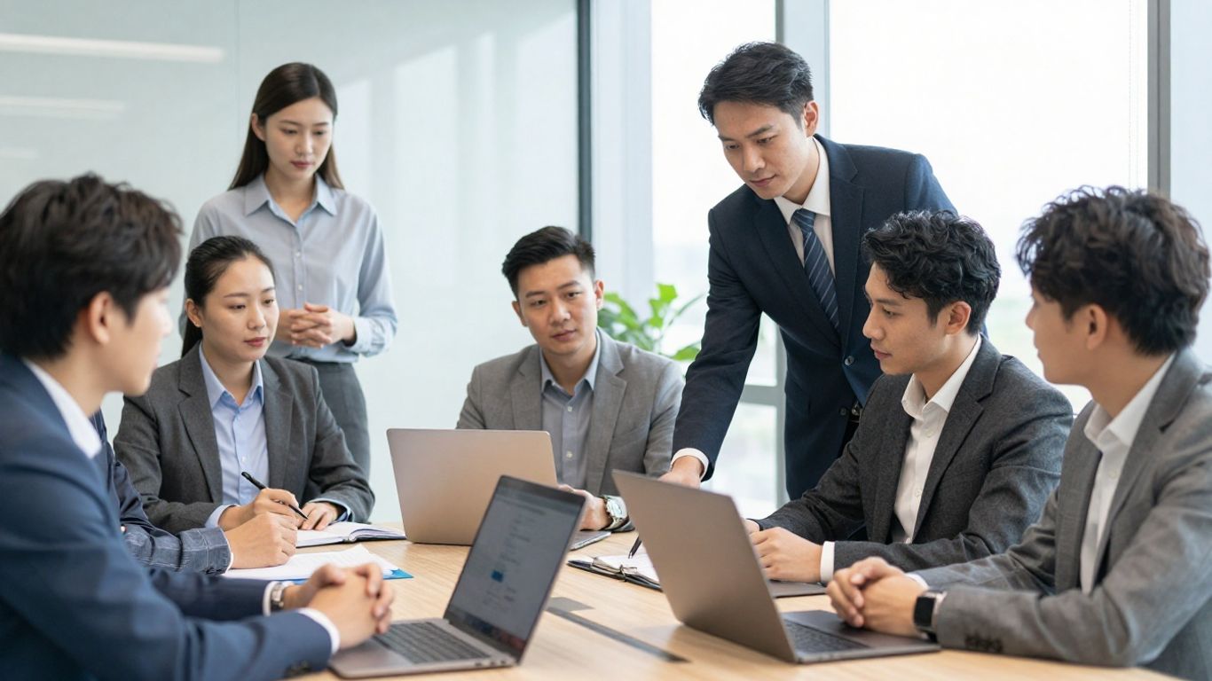 Host manager and assignee collaborating in a modern office