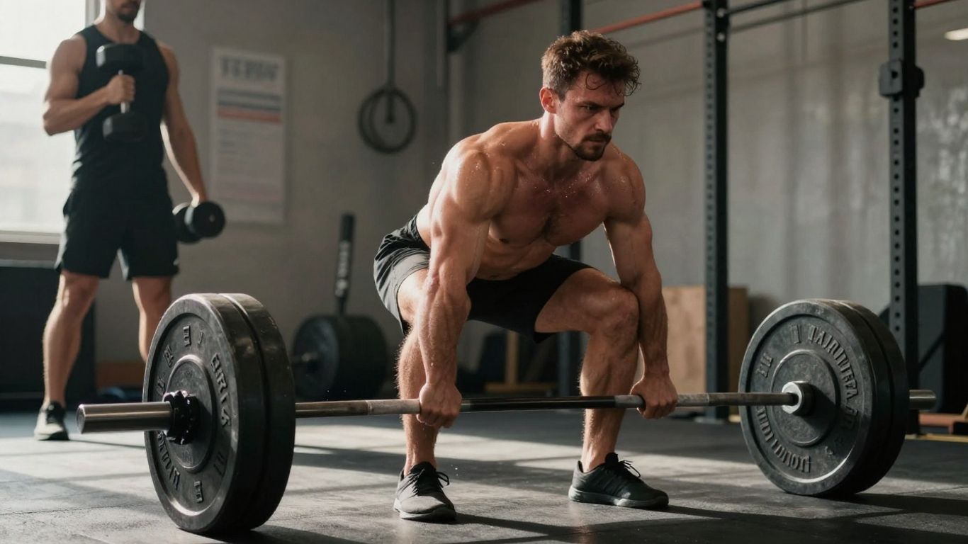 Man lifting weights in a gym.