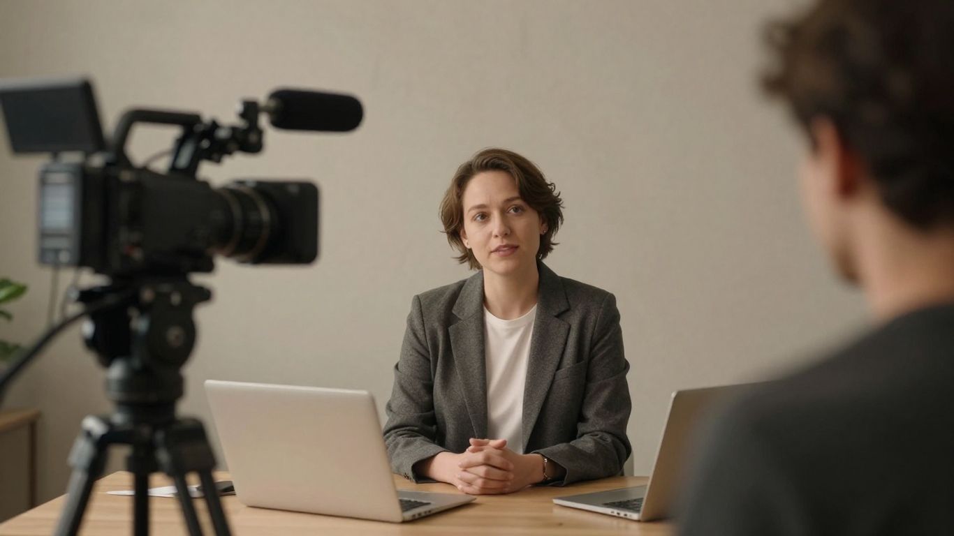 Cinematic camera filming a business interview