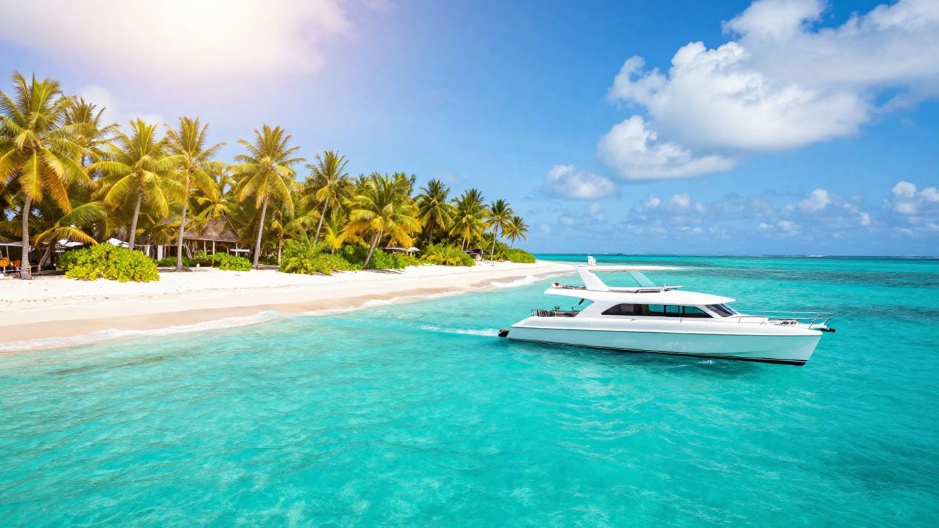 Catamaran sailing to a secluded island in Belize.