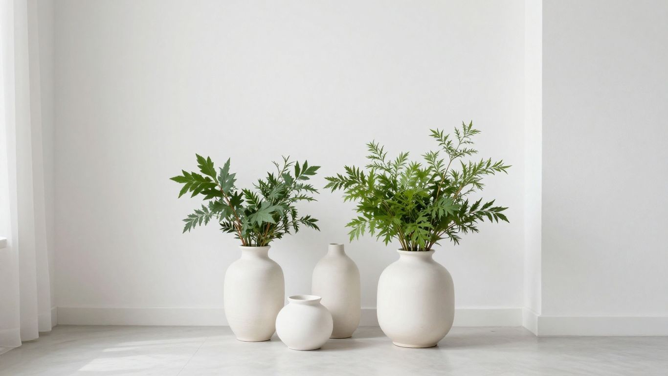 Minimalist arrangements in a sunny room
