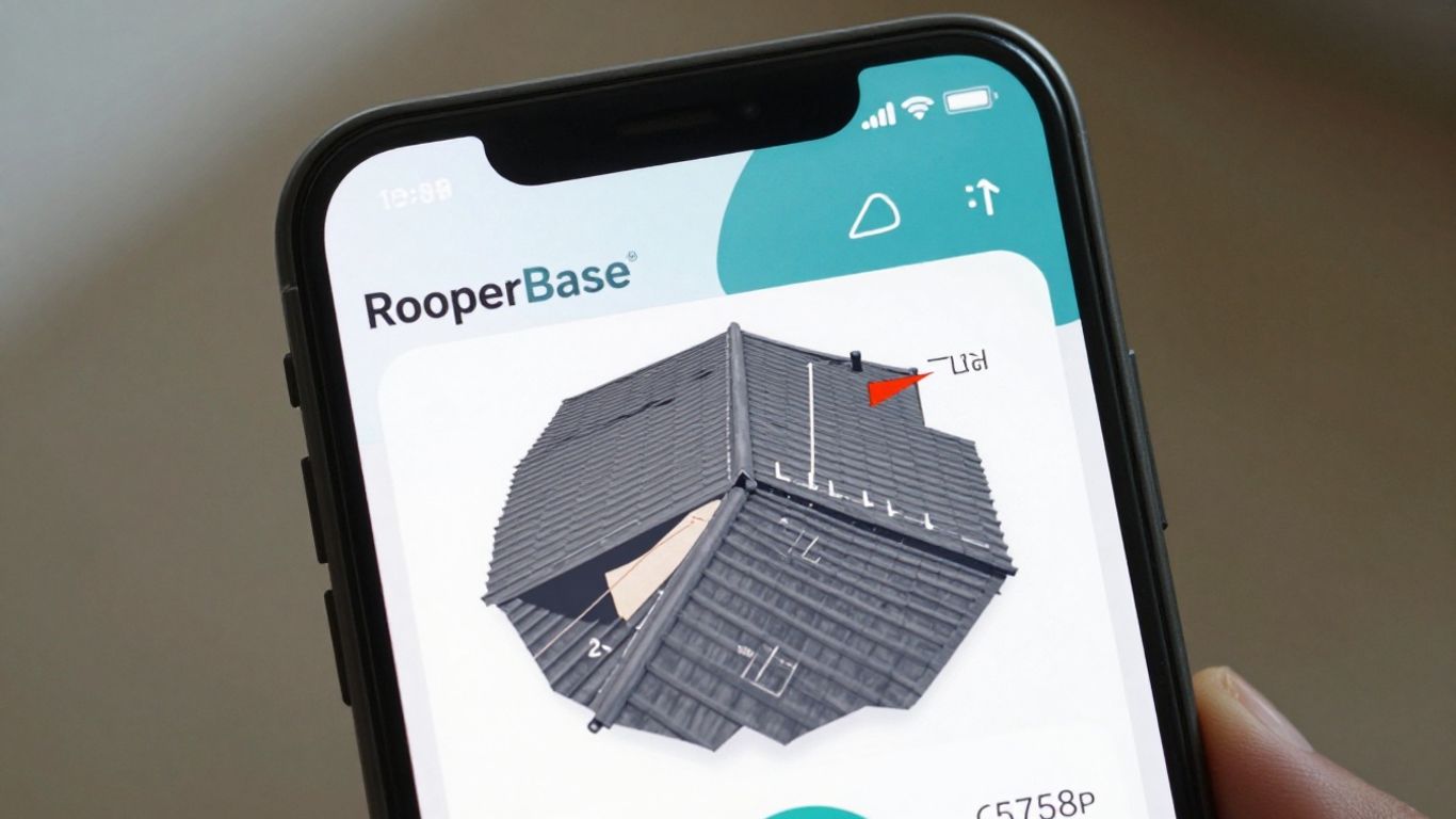 RooferBase app on a smartphone showing roof measurements.
