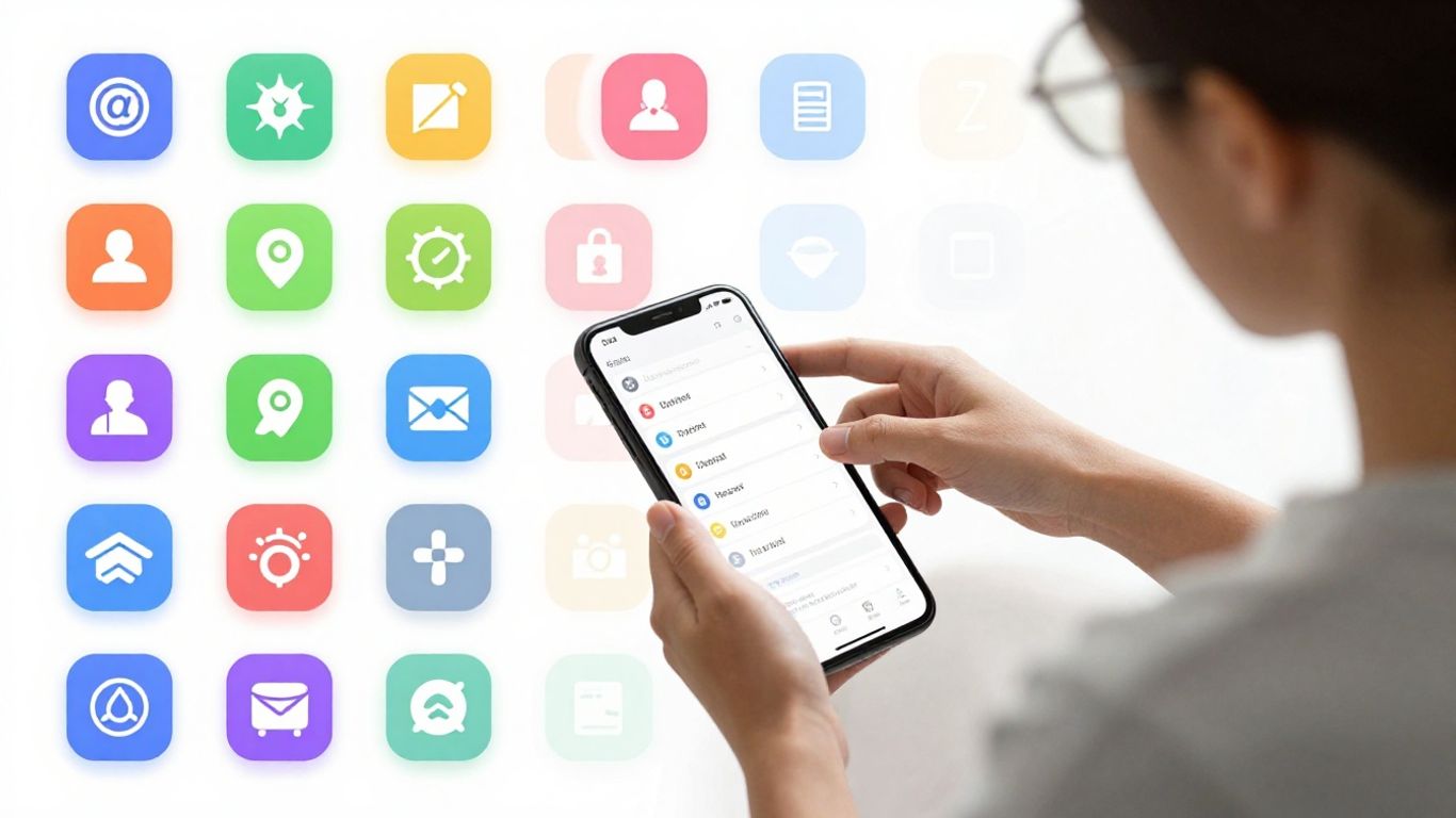 Person choosing and organizing habit app icons on a screen.