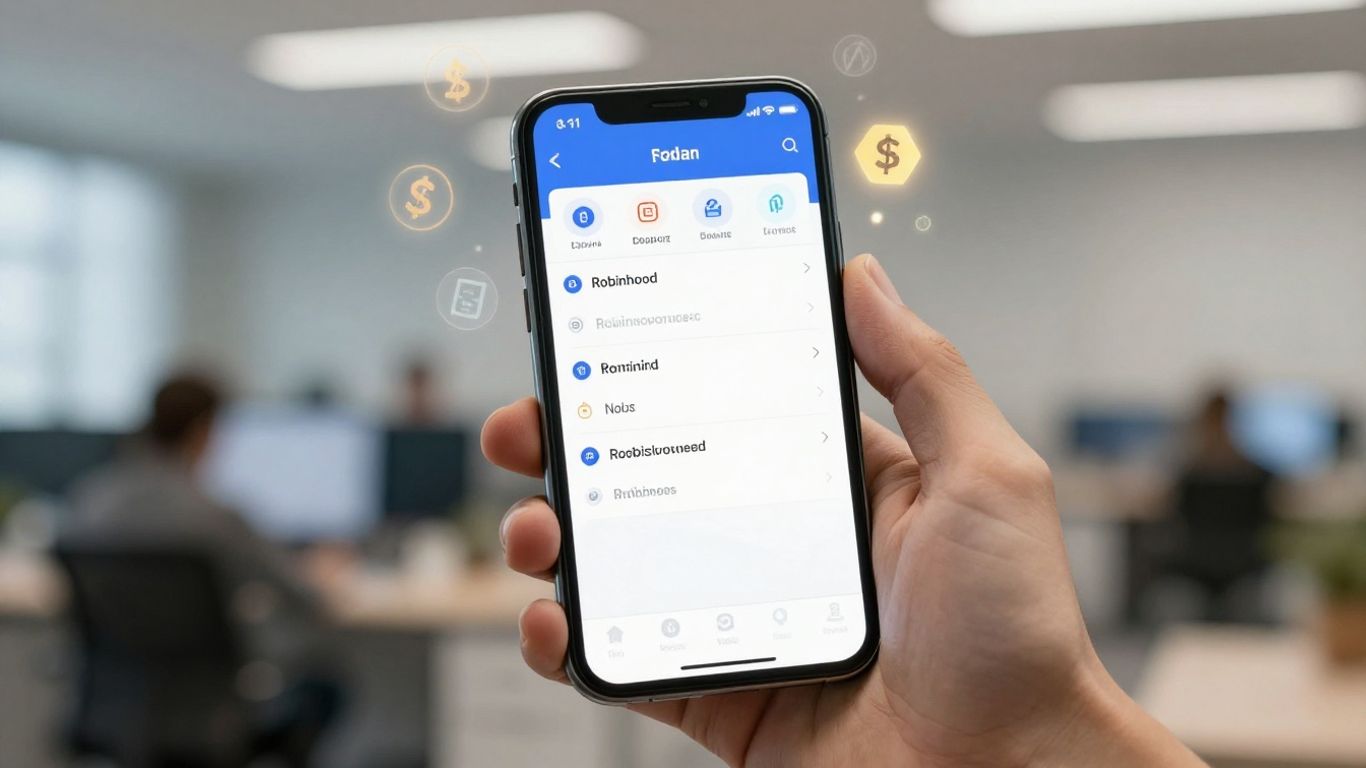 Robinhood crypto bonus guide with digital currency icons.
