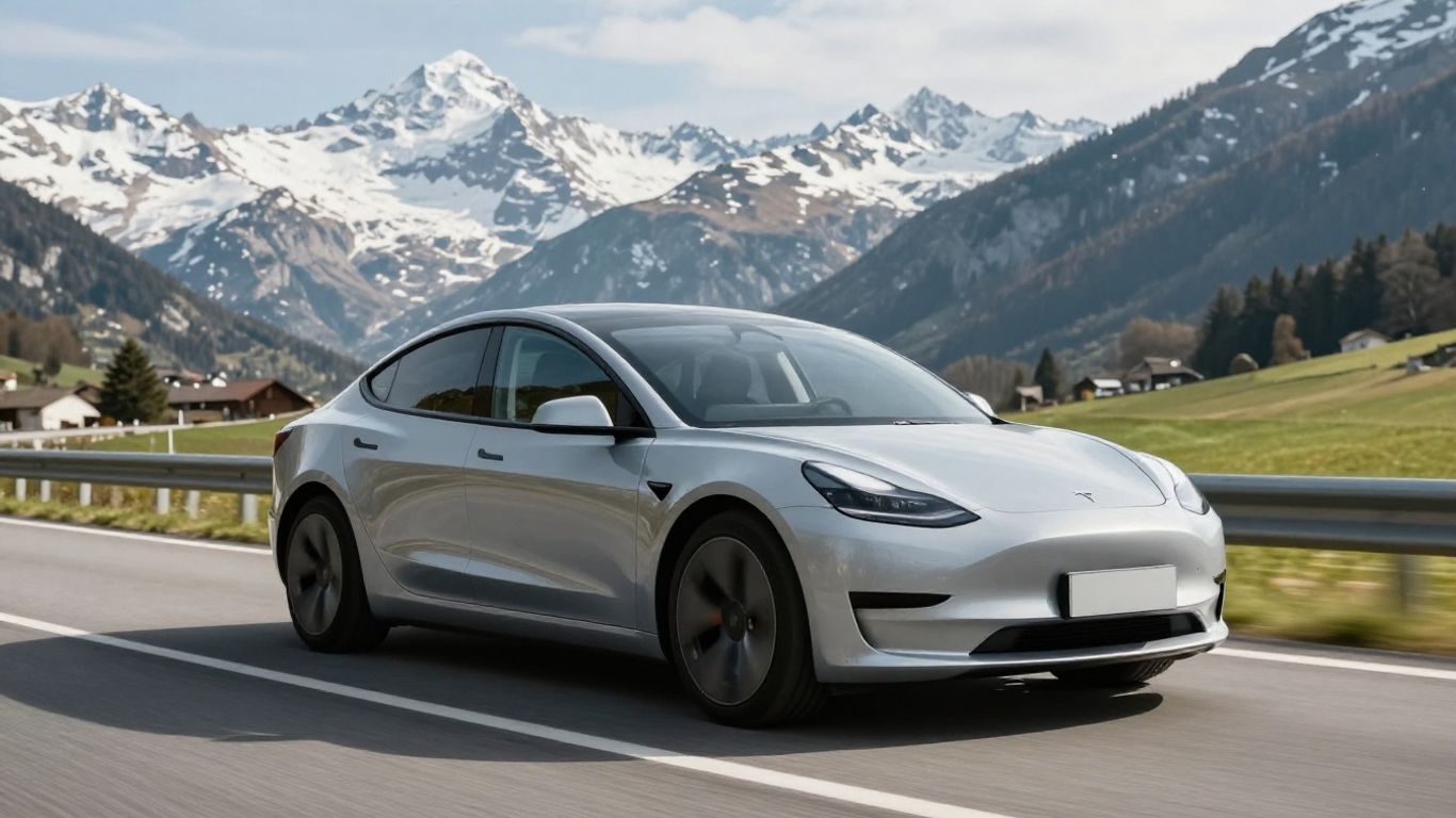 Tesla Model 3 auf Schweizer Alpenstraße