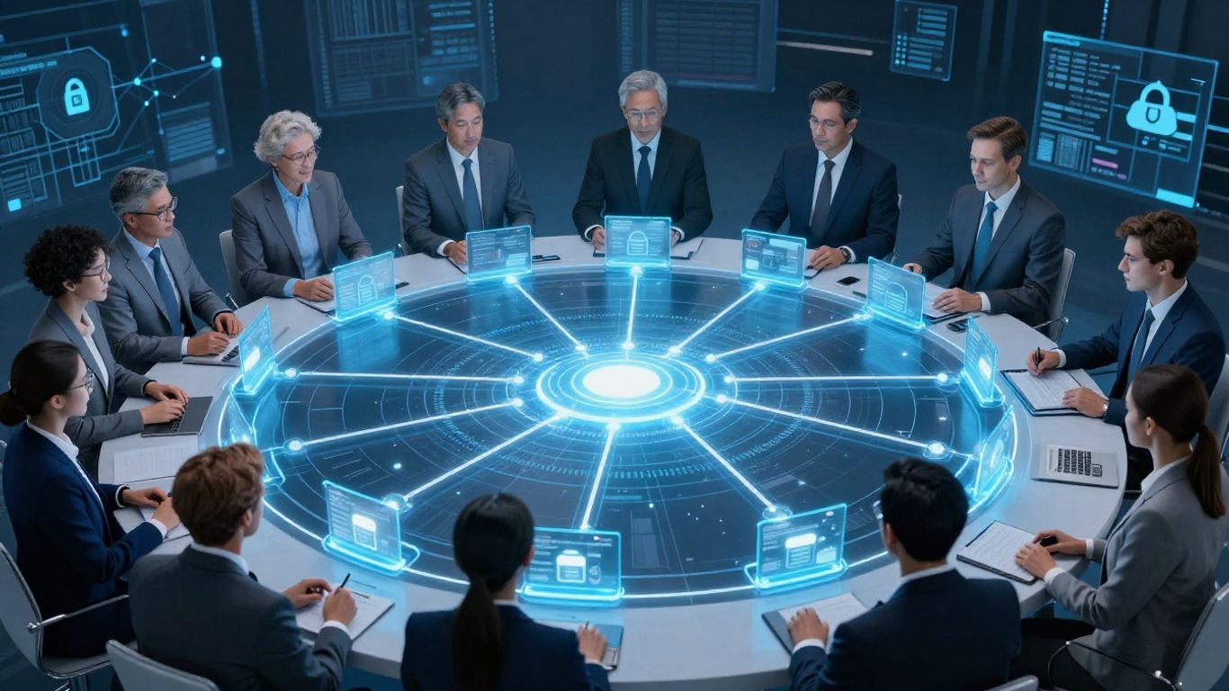 Unified access management concept with connected digital elements.