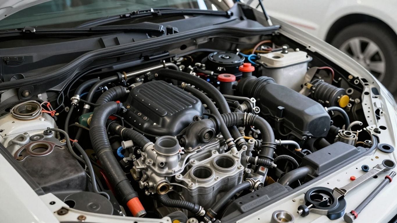 Mechanic comparing radiator replacement parts