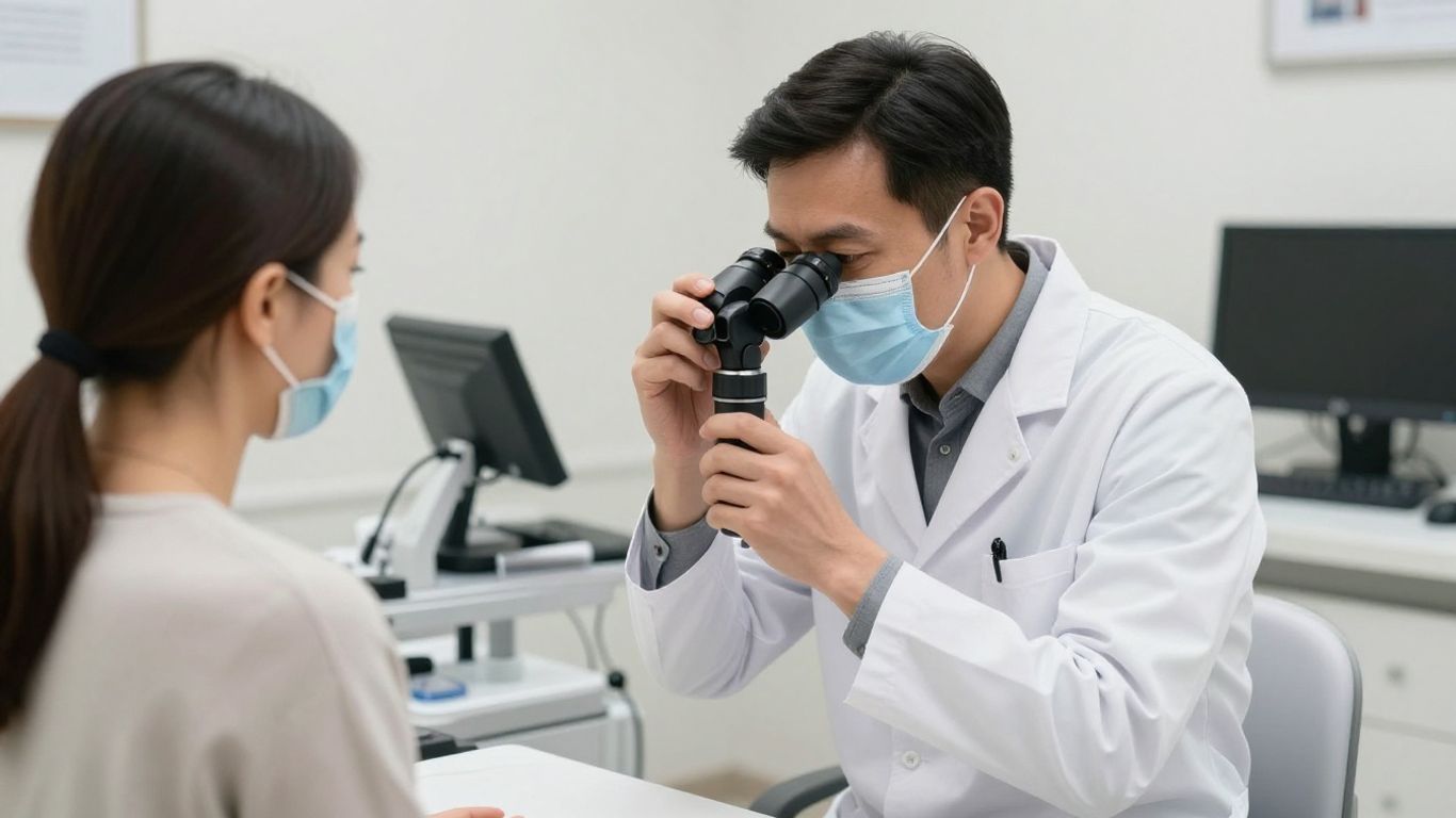 Dermatologist reviewing patient skin concerns
