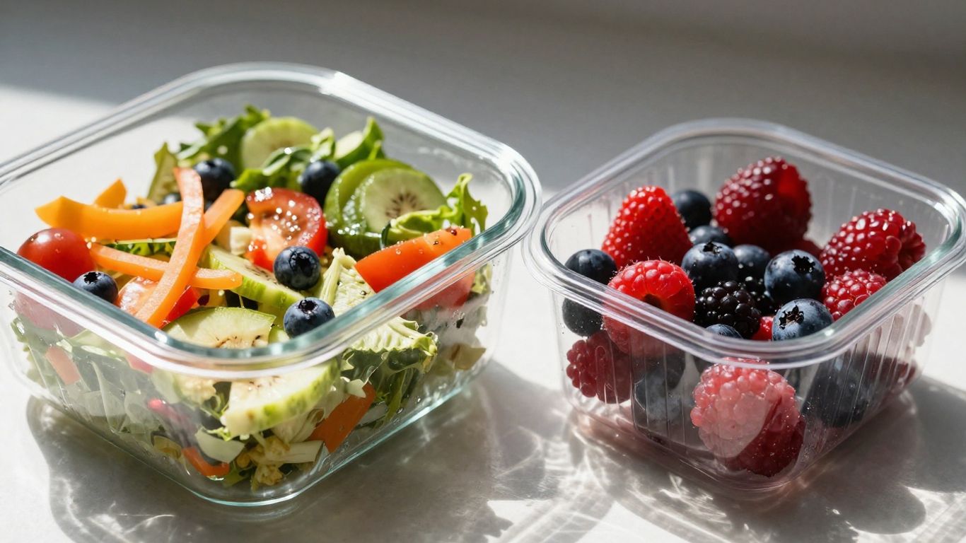 Glass and plastic food containers with food