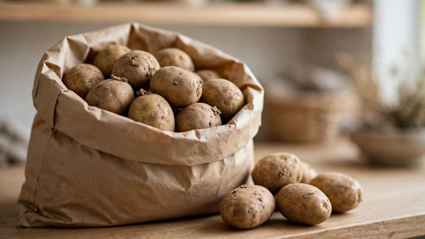 Droge aardappelen in een ademende papieren zak