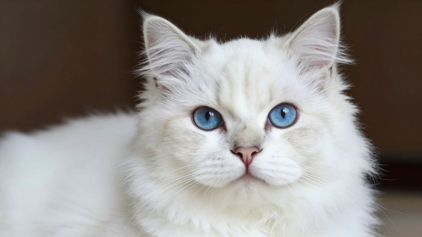 Gato persa com olhos azuis e focinho achatado.