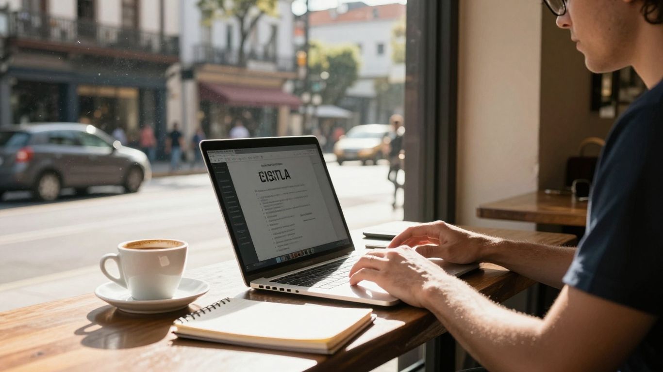 Digital nomad working in a cafe in Argentina.