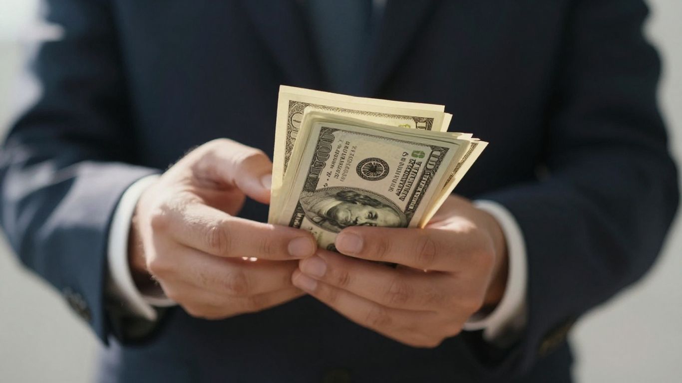 Hands holding cash, symbolizing business growth.