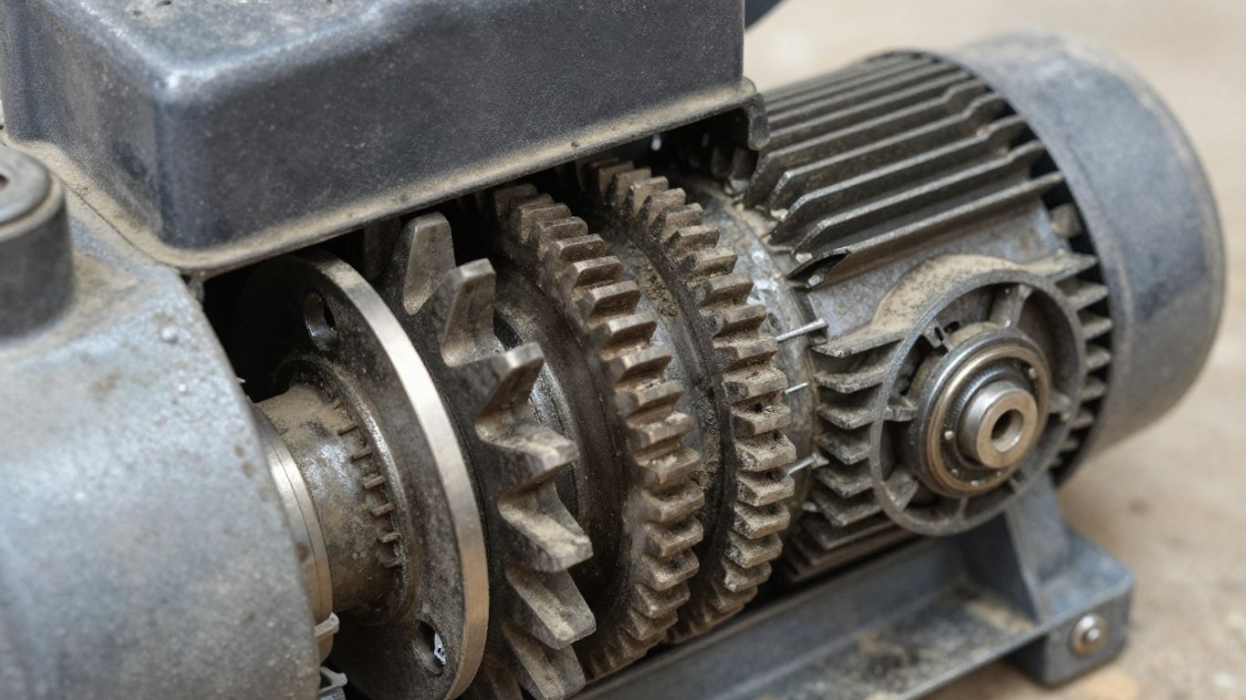 Moteur de volet roulant avec pièces internes visibles.