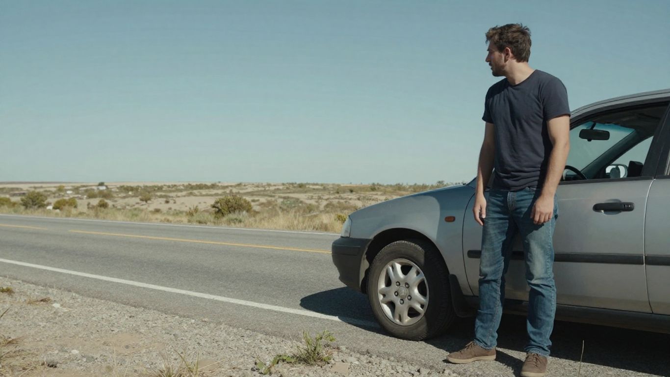 Car broken down on the side of the road.