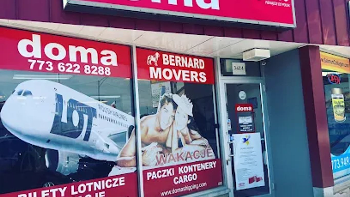 A storefront for Doma, offering flights, money transfer, and shipping services.